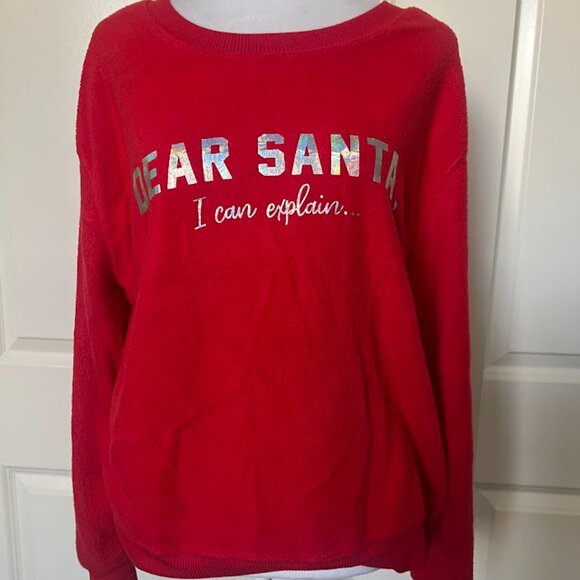 No Boundaries Red Fleece Long Sleeve Dear Santa Pajama Sweater Shirt Large 11/13 - Picture 2 of 13